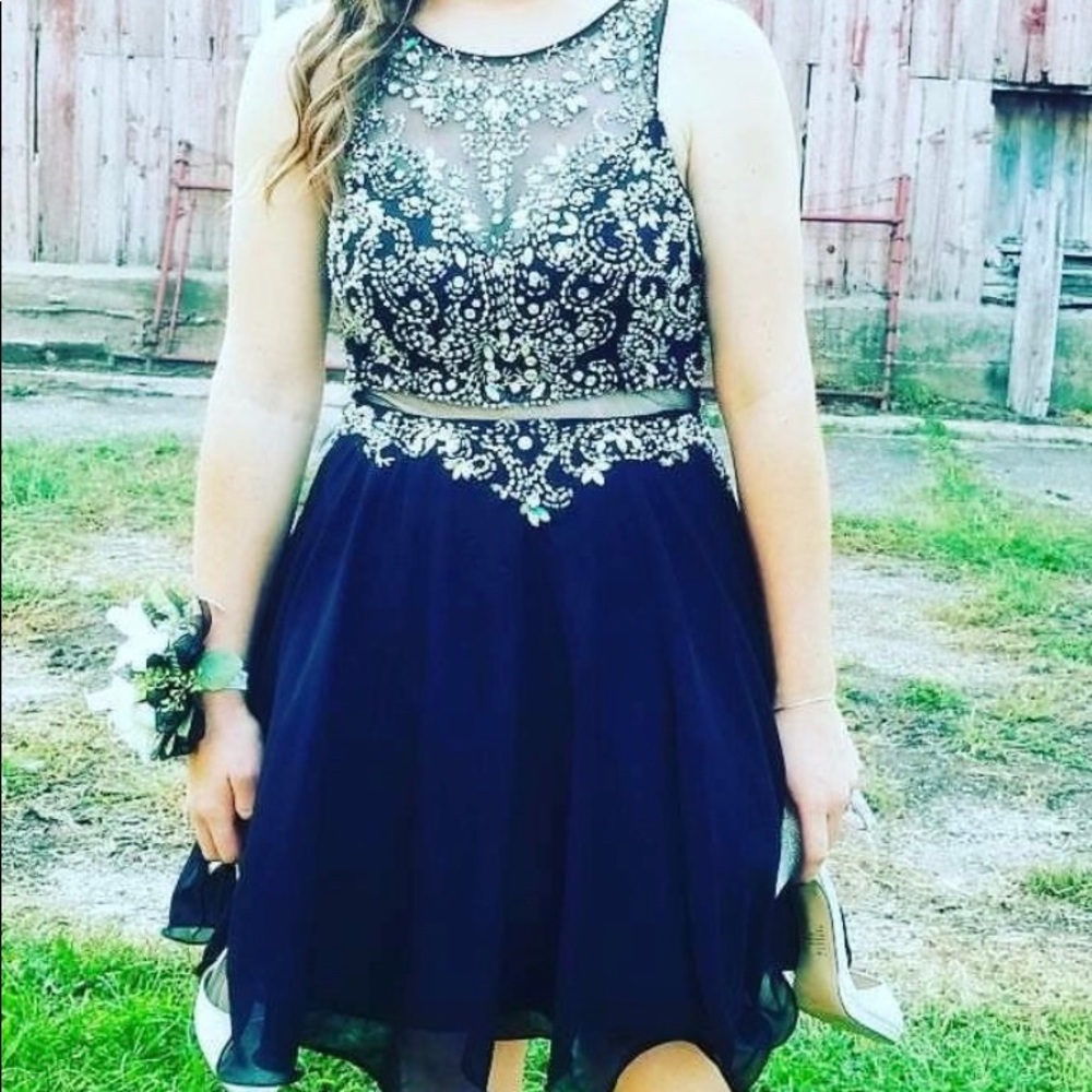 Black beaded ruffled skirt Homecoming dress